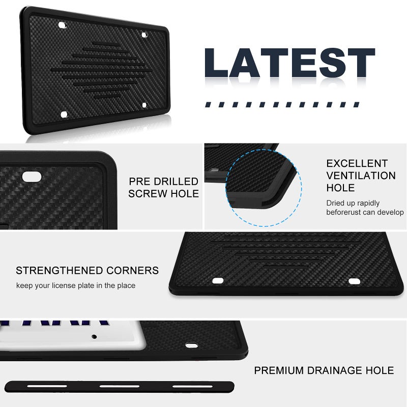 Intermerge License Plate Frames, 2 Pack, Universal US Car Black TPU Bracket Holder. Rust-Proof, Rattle-Proof, Weather-Proof with Drainage Holes Car Accessories - Image 3